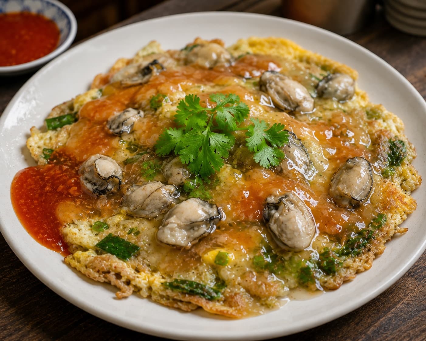 A plate of Taiwanese oyster omelet